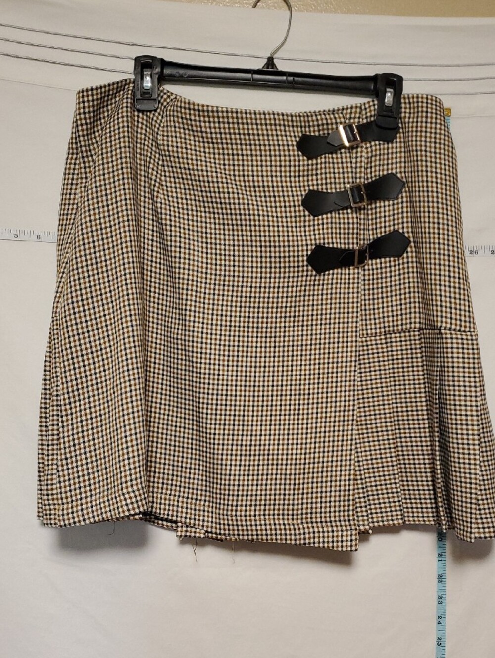 Never Fully Dressed Brown Black White Check Wrap Mini Skirt 16 Academia Preppy